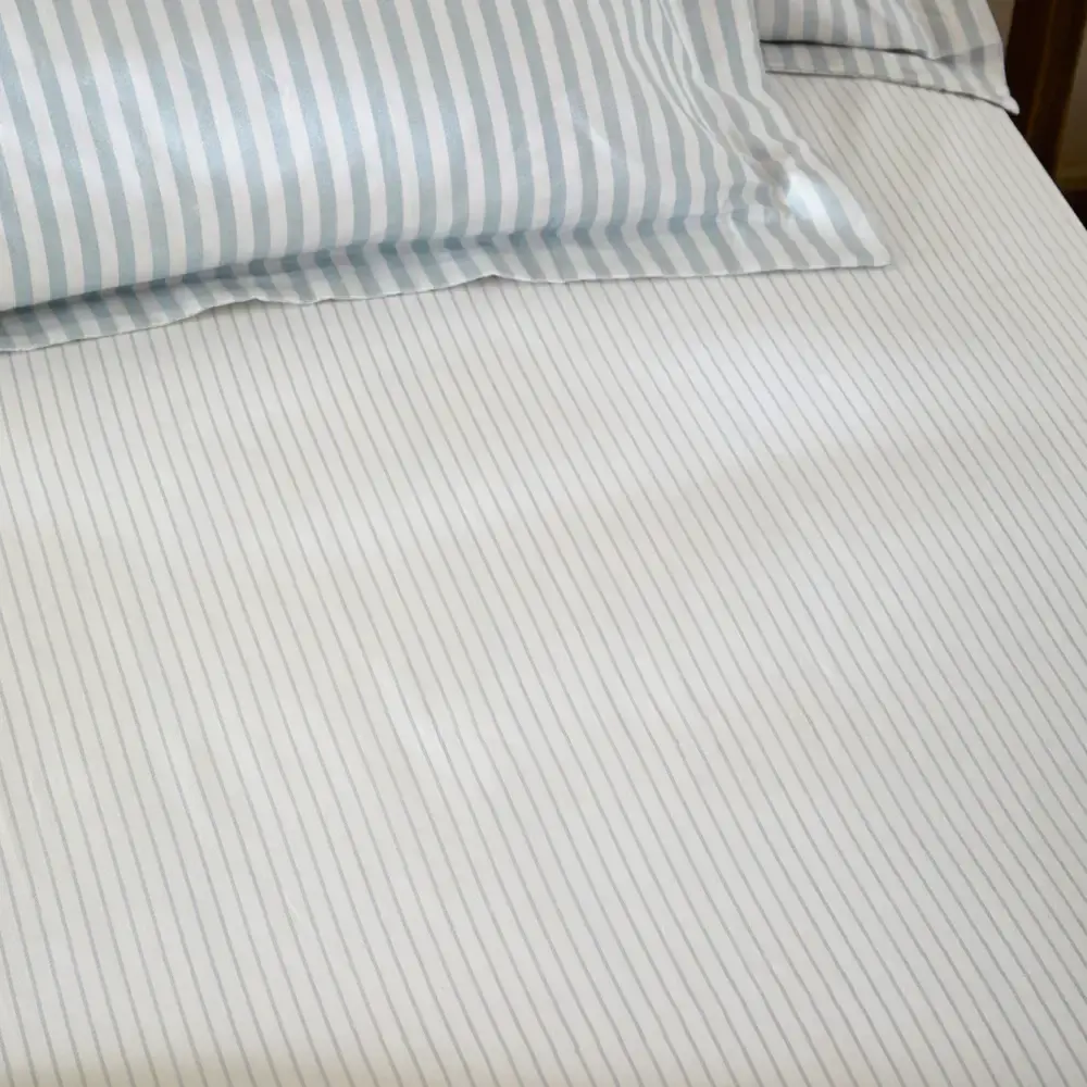 Yard Hebden Melange Mineral Blue Stripe Fitted Sheet